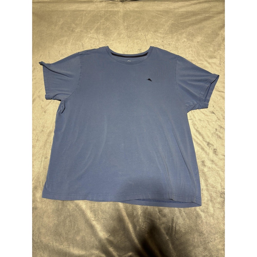 Tommy Bahama Mens XL Blue Stretch Cotton Spandex Solid Crewneck Tee Shirt Hole